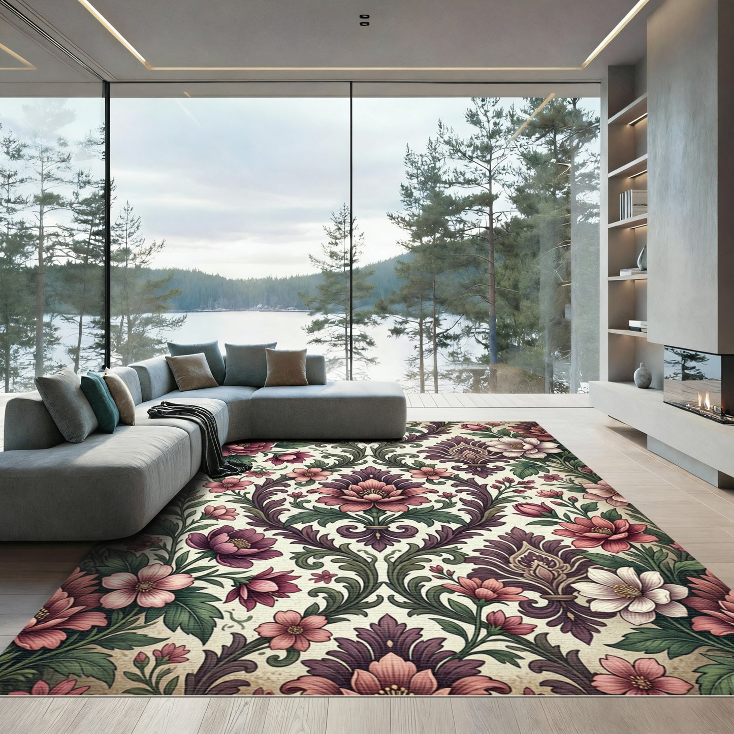 Vintage Floral Damask Dusty Rose Rug