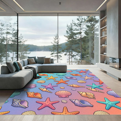 Vibrant Coastal Seashell Gradient Sea Life Rug
