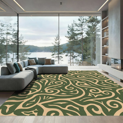 Emerald Swirl Calligraphy Abstract Rug
