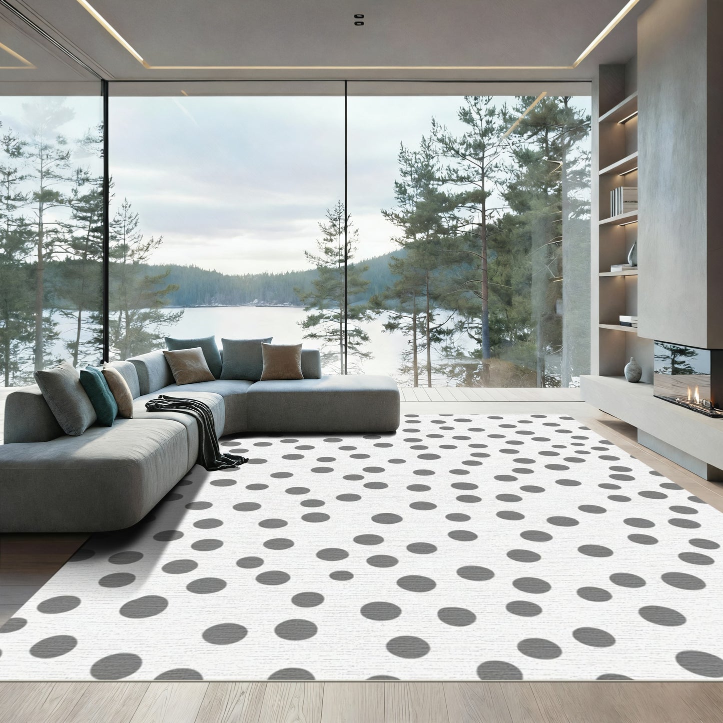 Modern Gray Polka Dots Rug