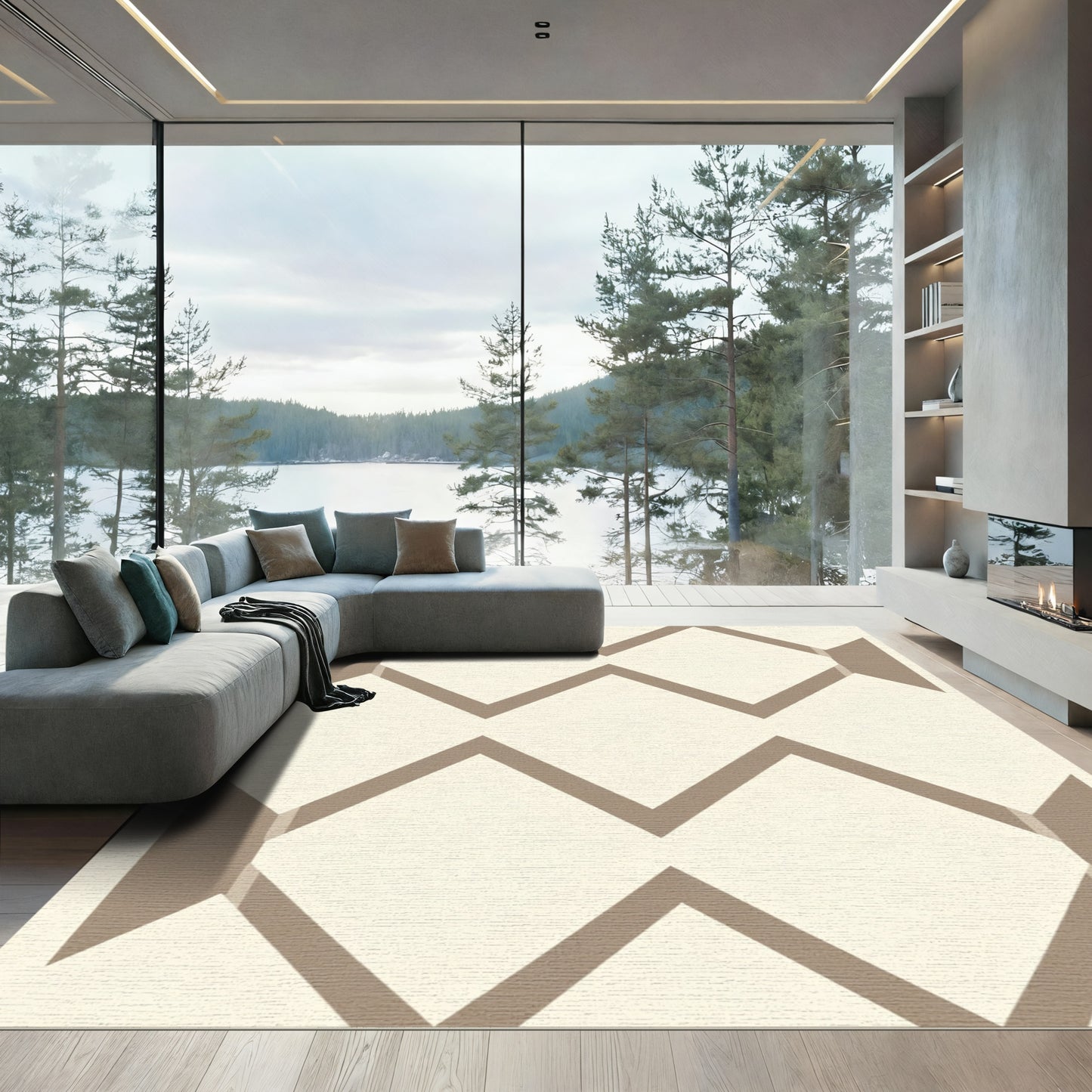 Taupe Geometric Chevron Stripe Rug