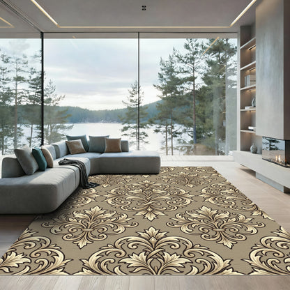 Ornate Gold Leaf Damask Rug
