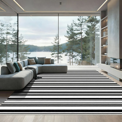 Bold Black White Linear Stripe Rug