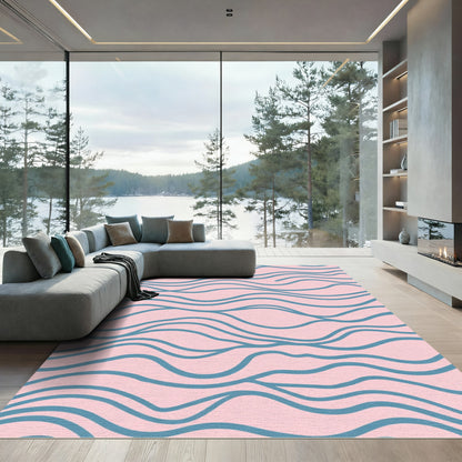 Pink Teal Wavy Lines Rug