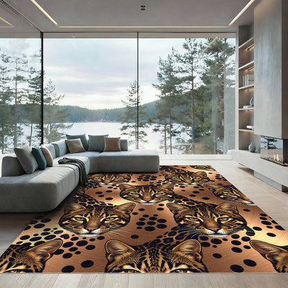 Golden Leopard Faces and Polka Dots Rug