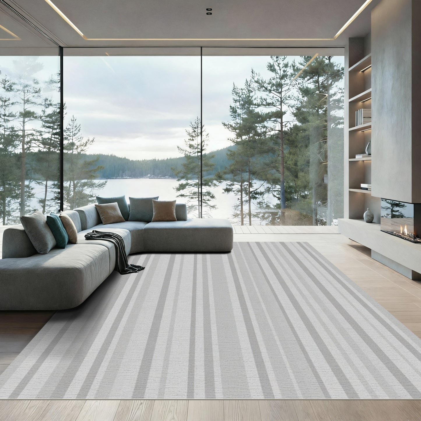 Minimalist Slate Gray Ribbed Runner Rug