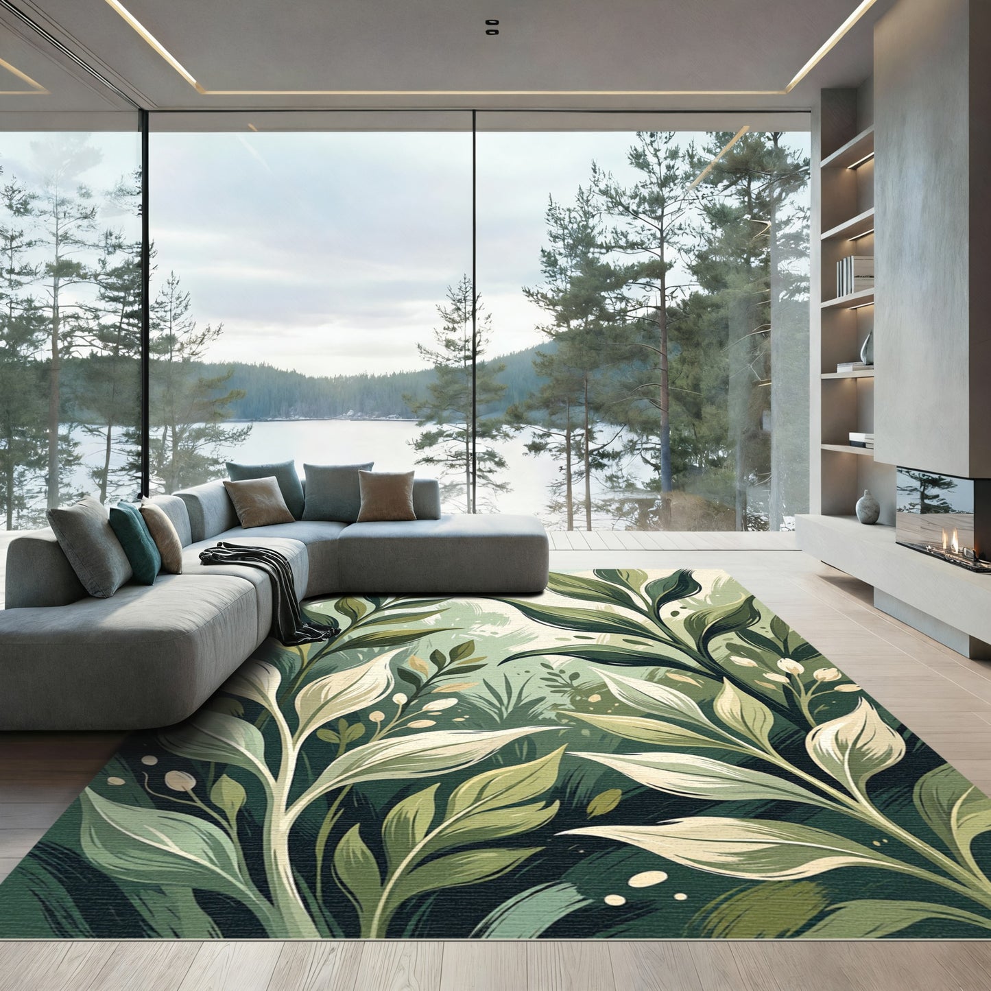 Earthy Green Leafy Vines Render Rug