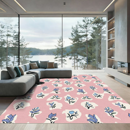 Whimsical Blue Floral Pastel Clouds Rug