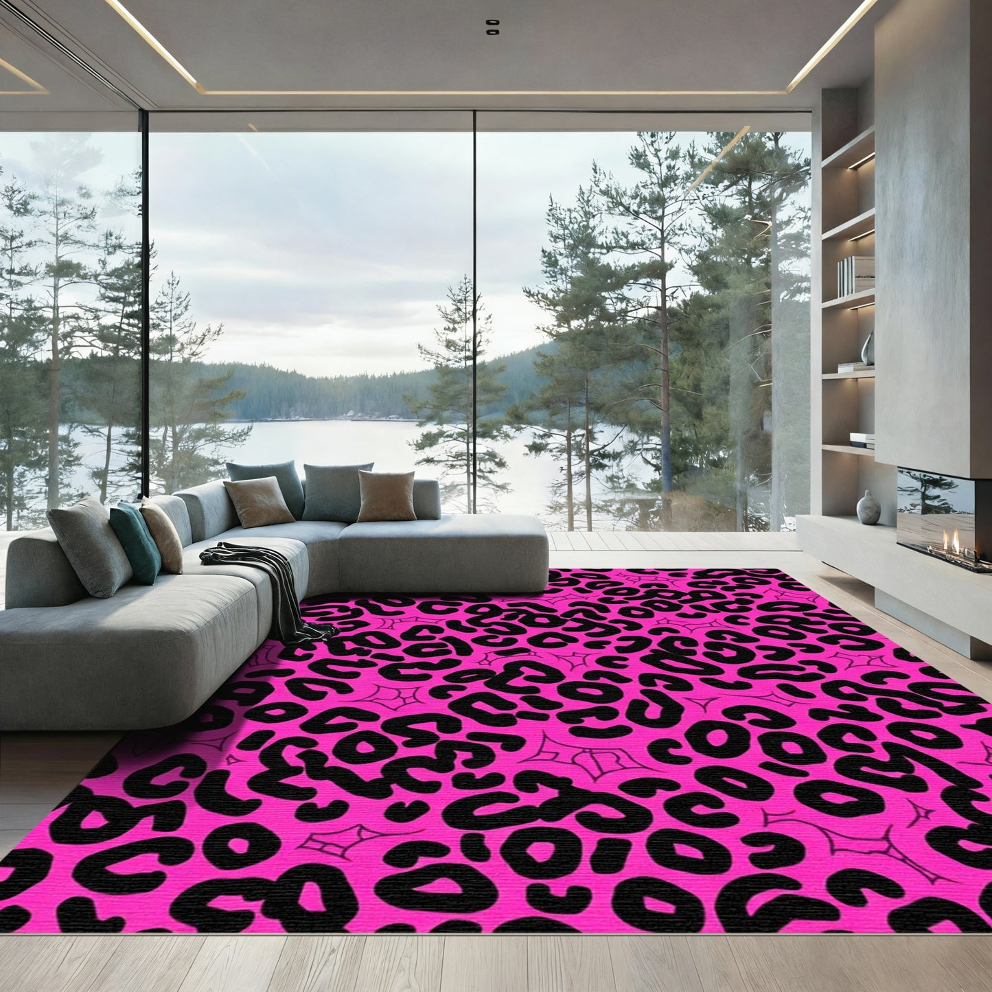Hot Pink Black Leopard Spots Rug