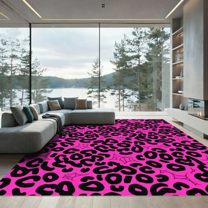 Hot Pink Black Leopard Spots Rug
