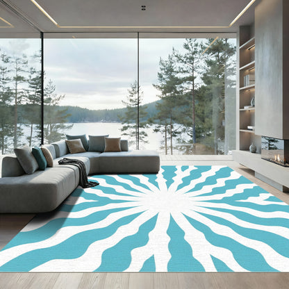 Cool Blue Radiating Wave Rug