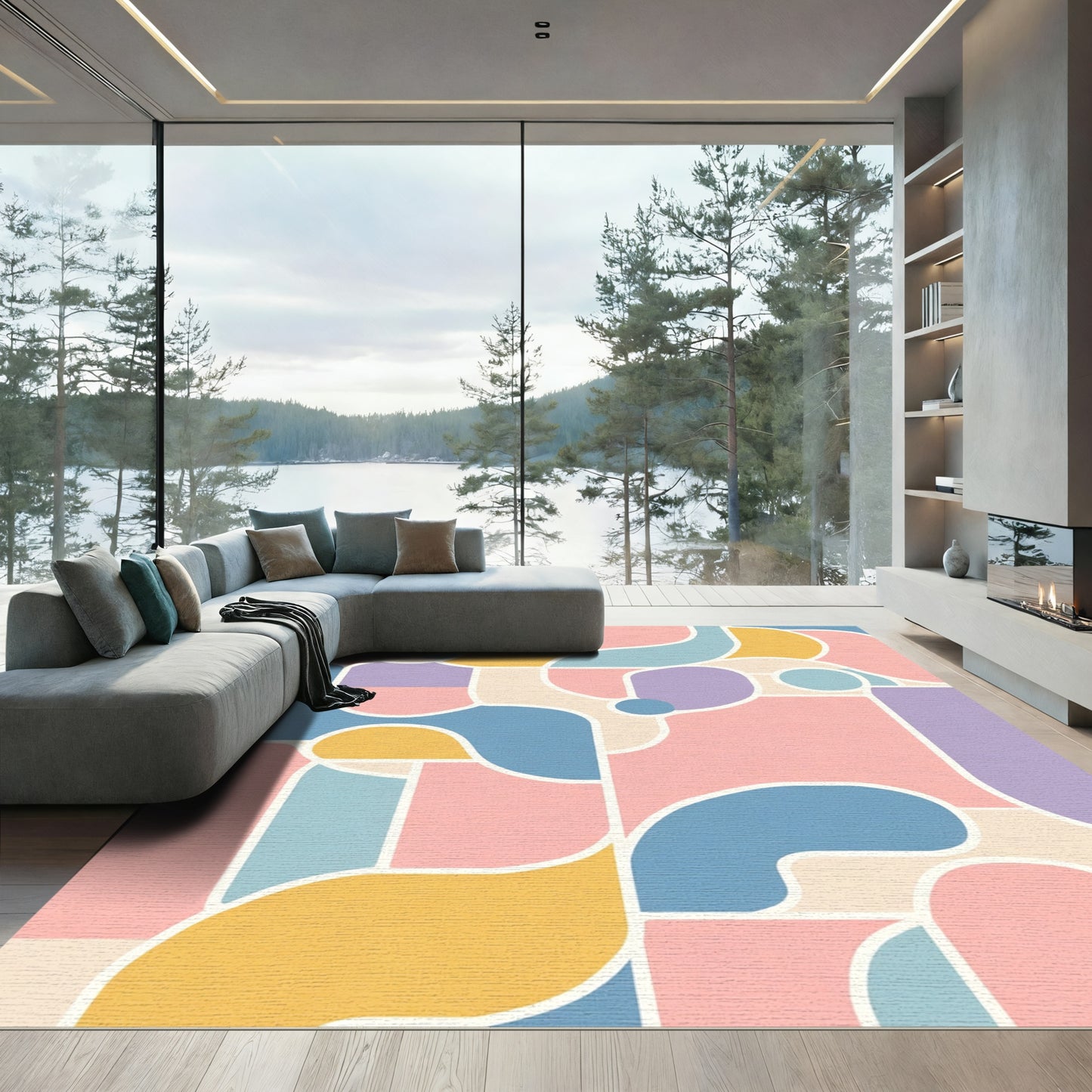 Pastel Geometric Abstract Organic Shapes Rug