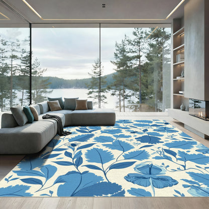 Blue Floral Insect Blossom Garden Rug