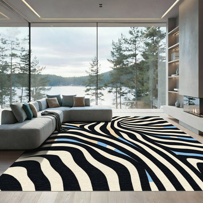 Modern Black White Zebra Wave Rug