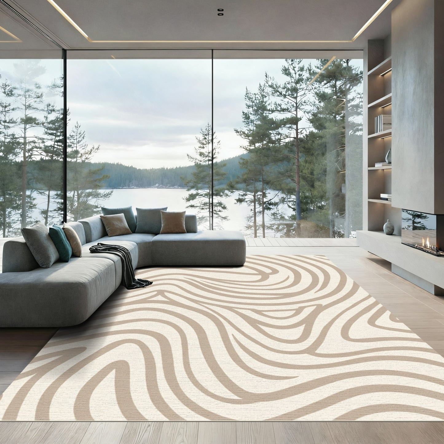 Classic Beige Wave Swirls Rug