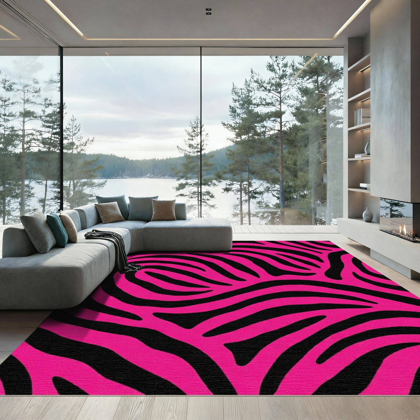 Hot Pink Black Zebra Stripe Rug