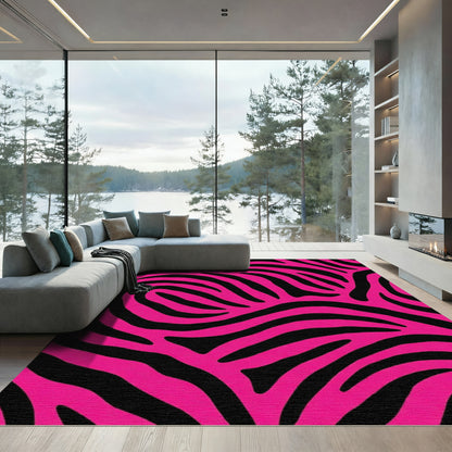 Hot Pink Black Zebra Stripe Rug