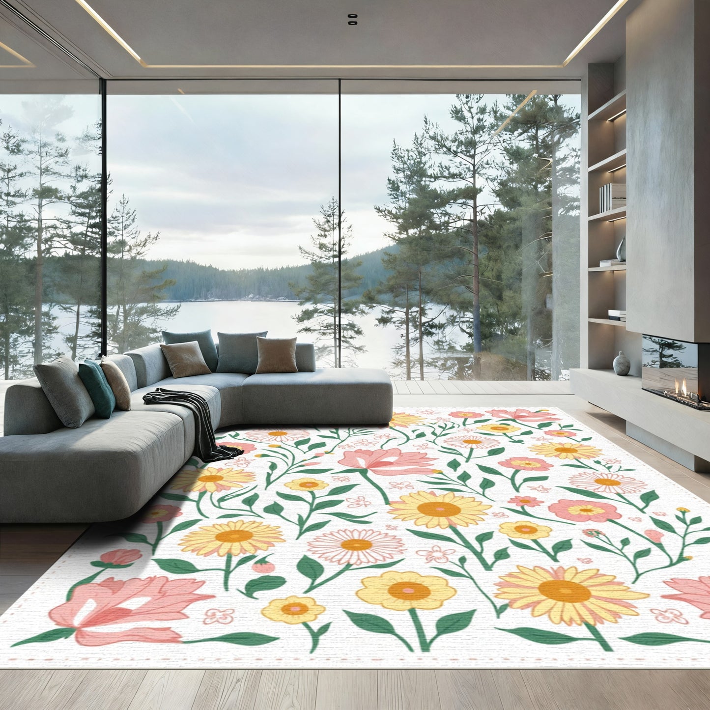 Pink Yellow Blossom Garden Sprigs Rug