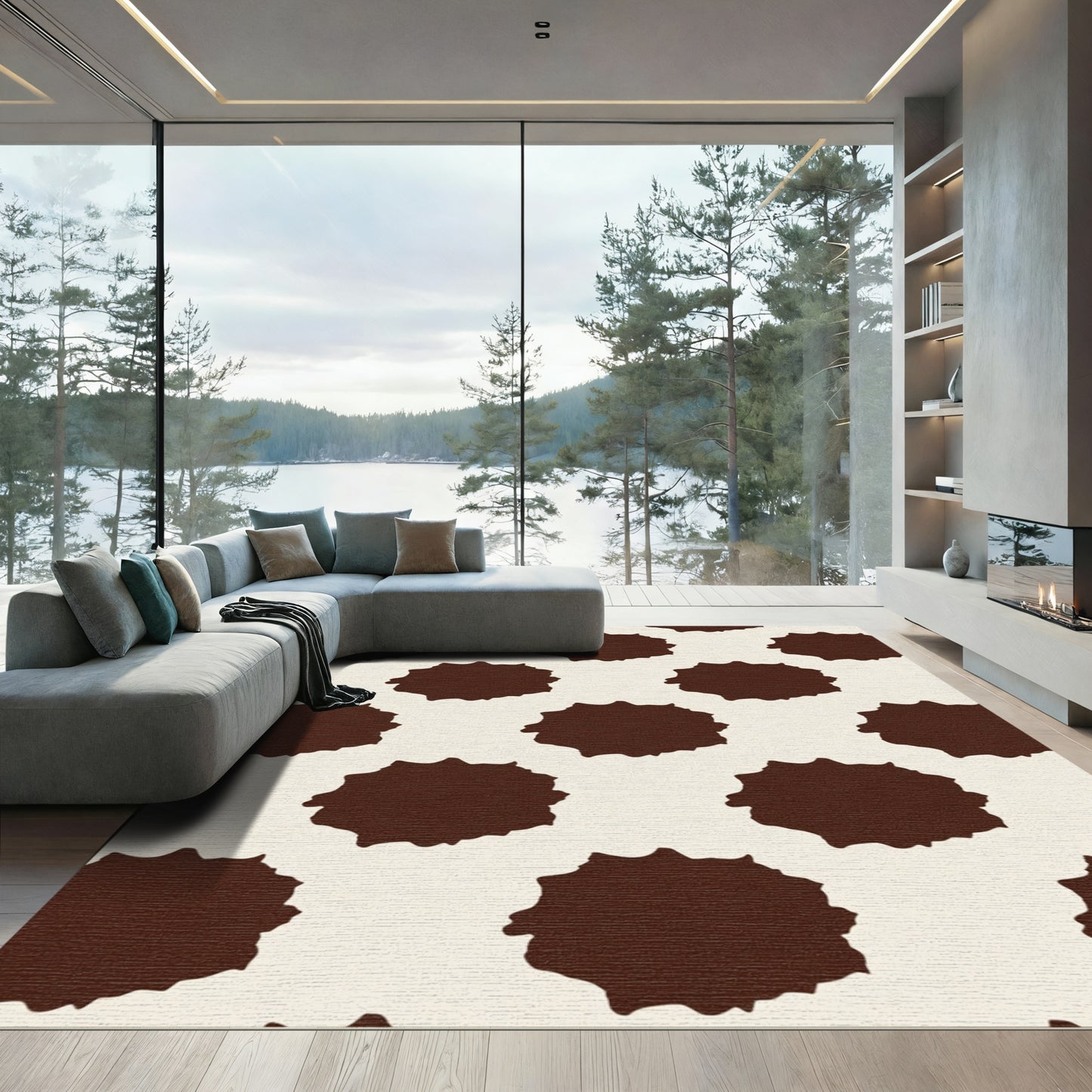 Brown Cream Irregular Spots Rug