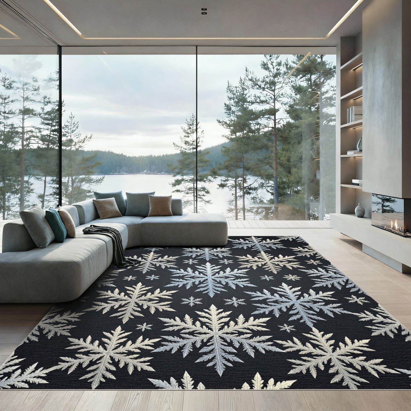 Elegant White Snowflake Winter Frost Rug