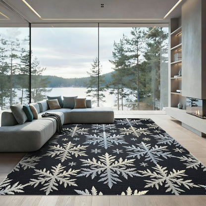 Elegant White Snowflake Winter Frost Rug