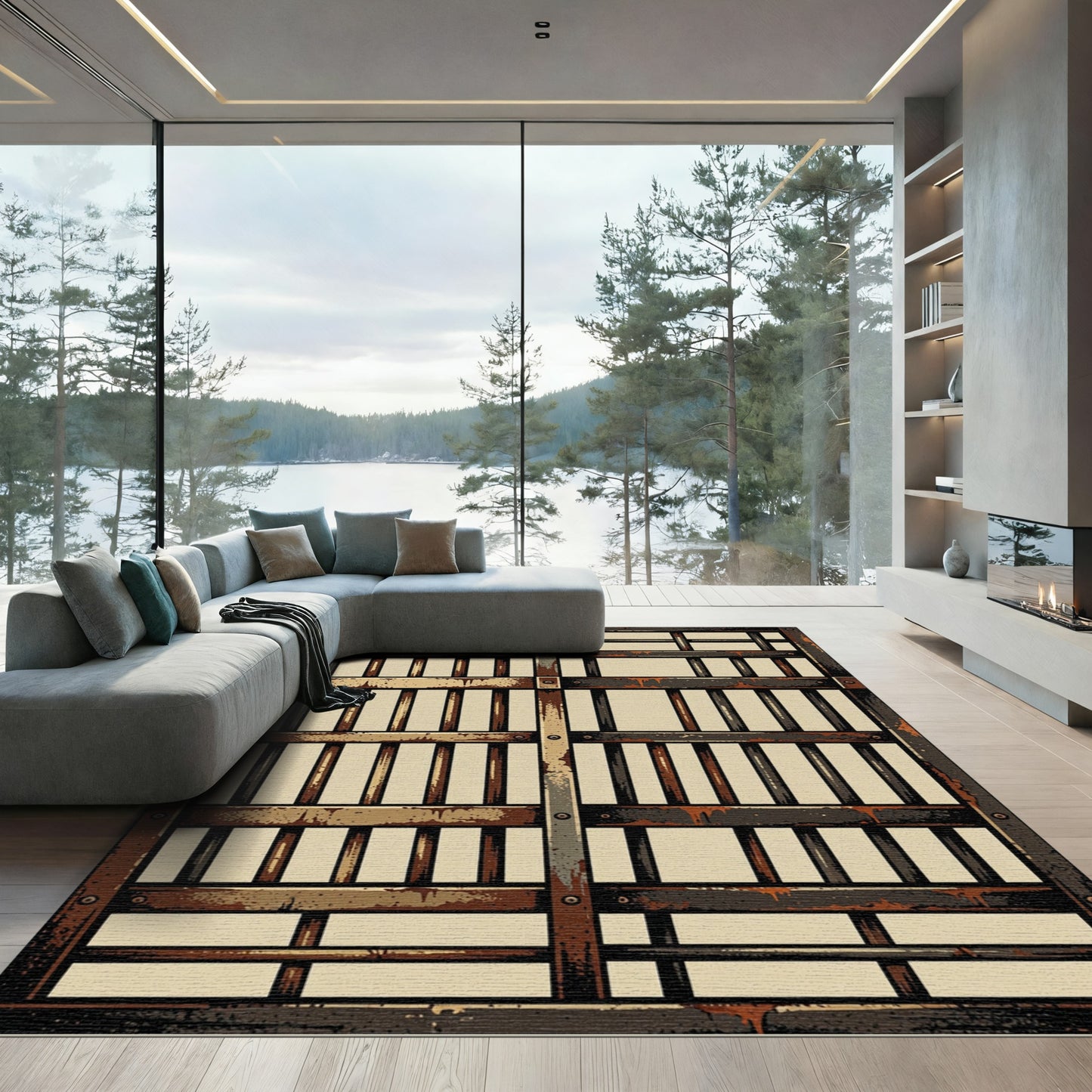 Industrial Faded Wood Grate Rug
