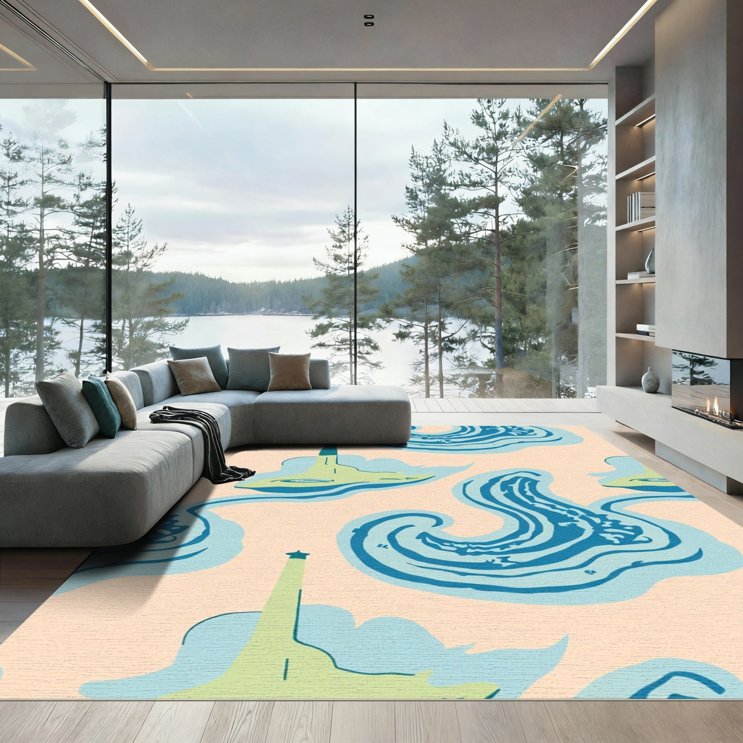 Light Green Abstract Beacon Waves Rug