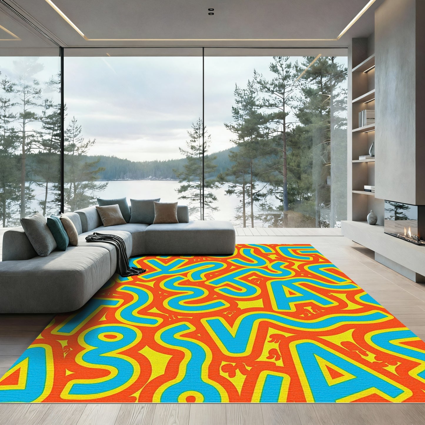 Bold Blue Geometric Abstract Playfulness Rug