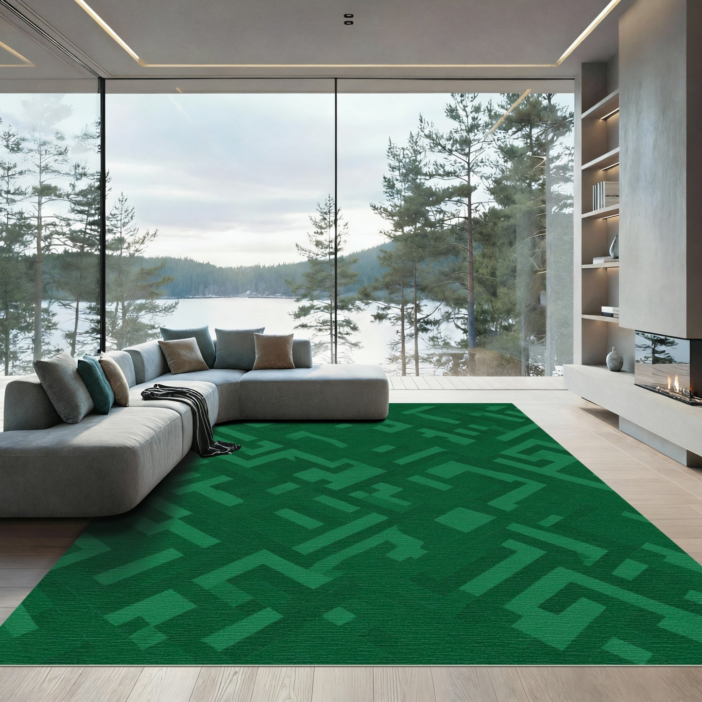 Deep Emerald Maze Geometric Rug