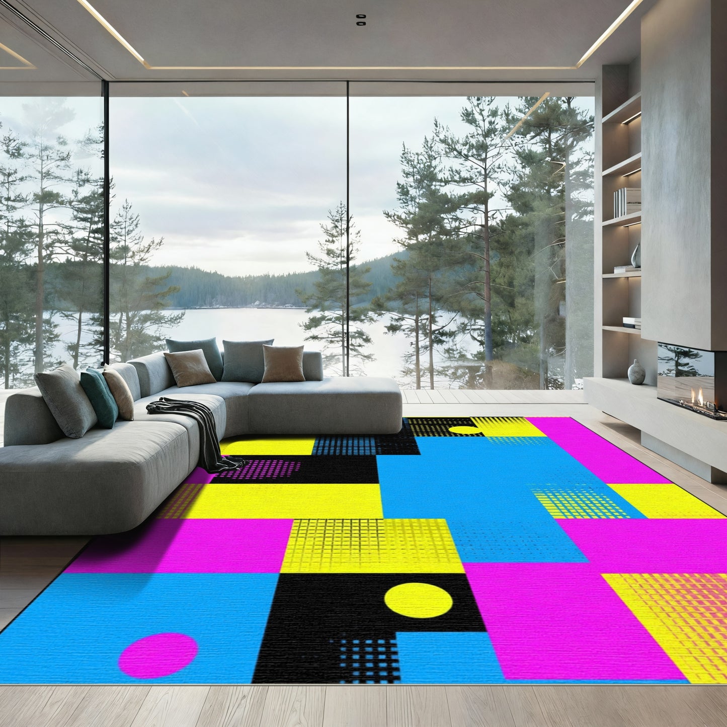 Vibrant Geometric Square Abstract Rug