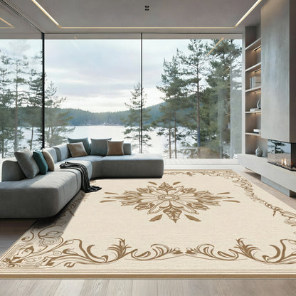 Brown Floral Medallion Ornamental Border Rug