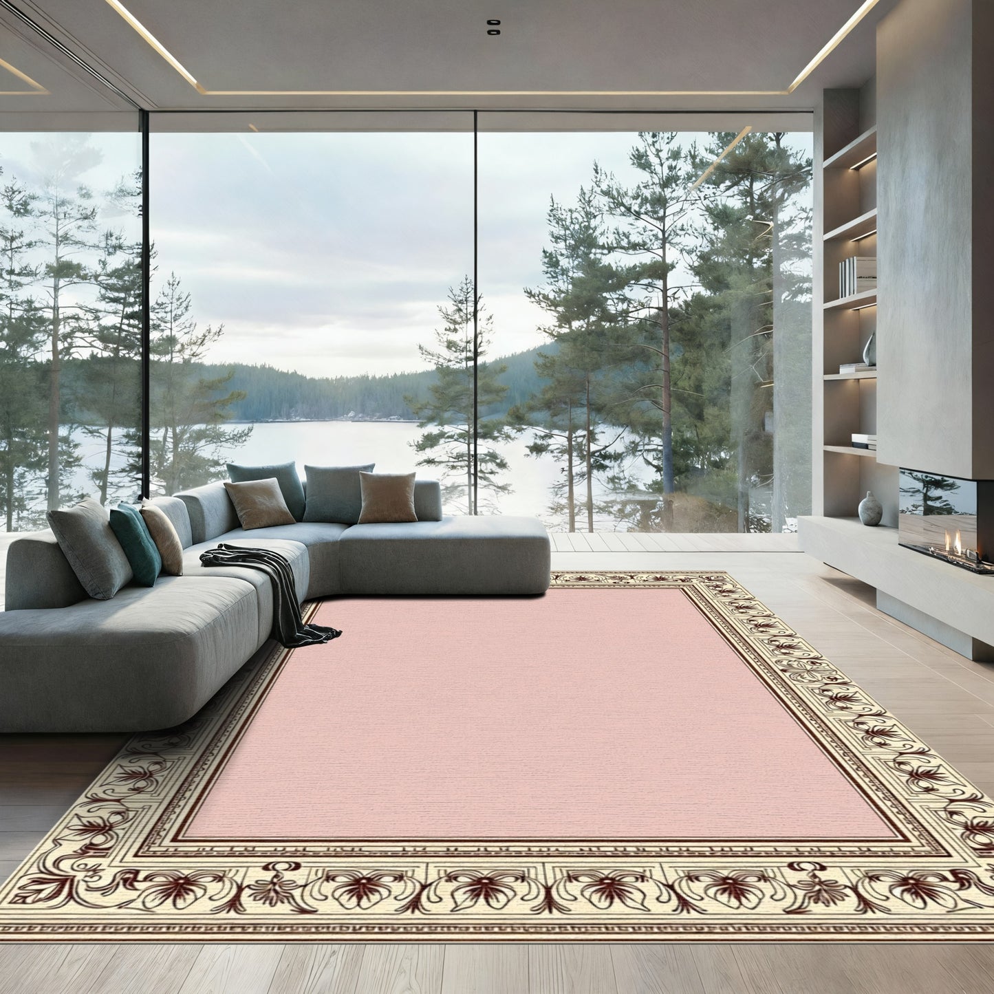 Classic Floral Border Cream Rug