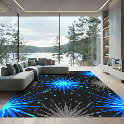 Blue Celestial Starburst Night Sky Rug
