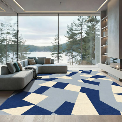 Abstract Geometric Navy Blue Composition Rug