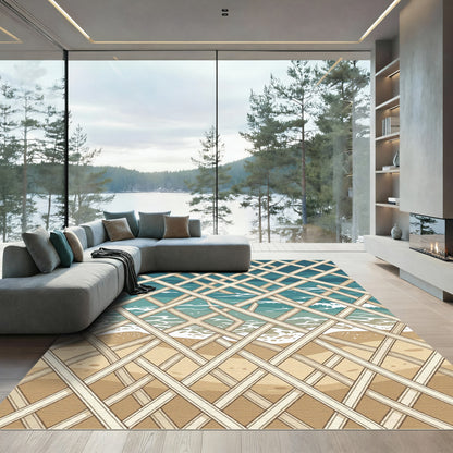 Lattice Overlay Ocean Shore View Rug