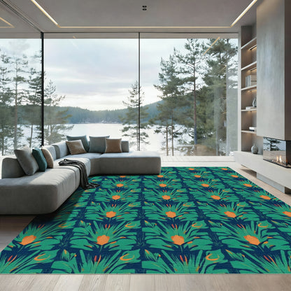 Emerald Teal Abstract Feather Rug
