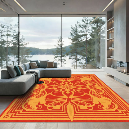 Crimson Gold Art Deco Floral Medallion Rug