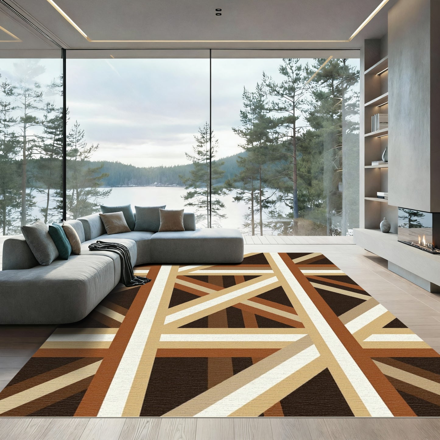 Earthy Tones Geometric Intersecting Lines Rug