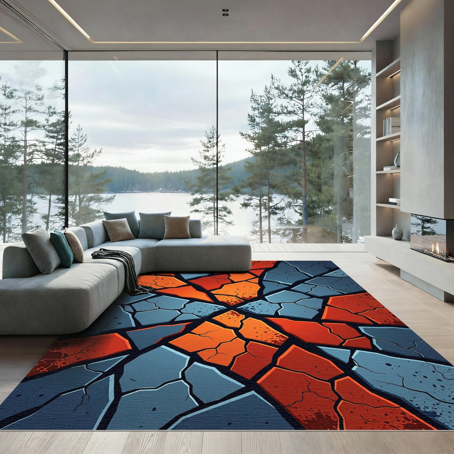 Cracked Stone Red Blue Aggregate Rug