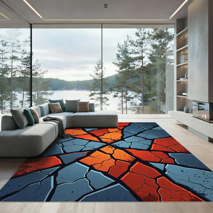 Cracked Stone Red Blue Aggregate Rug