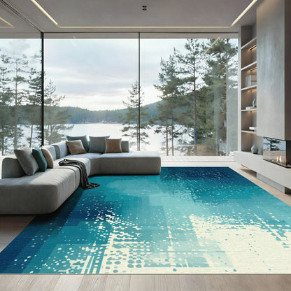 Deep Teal Pixelated Splash Rug