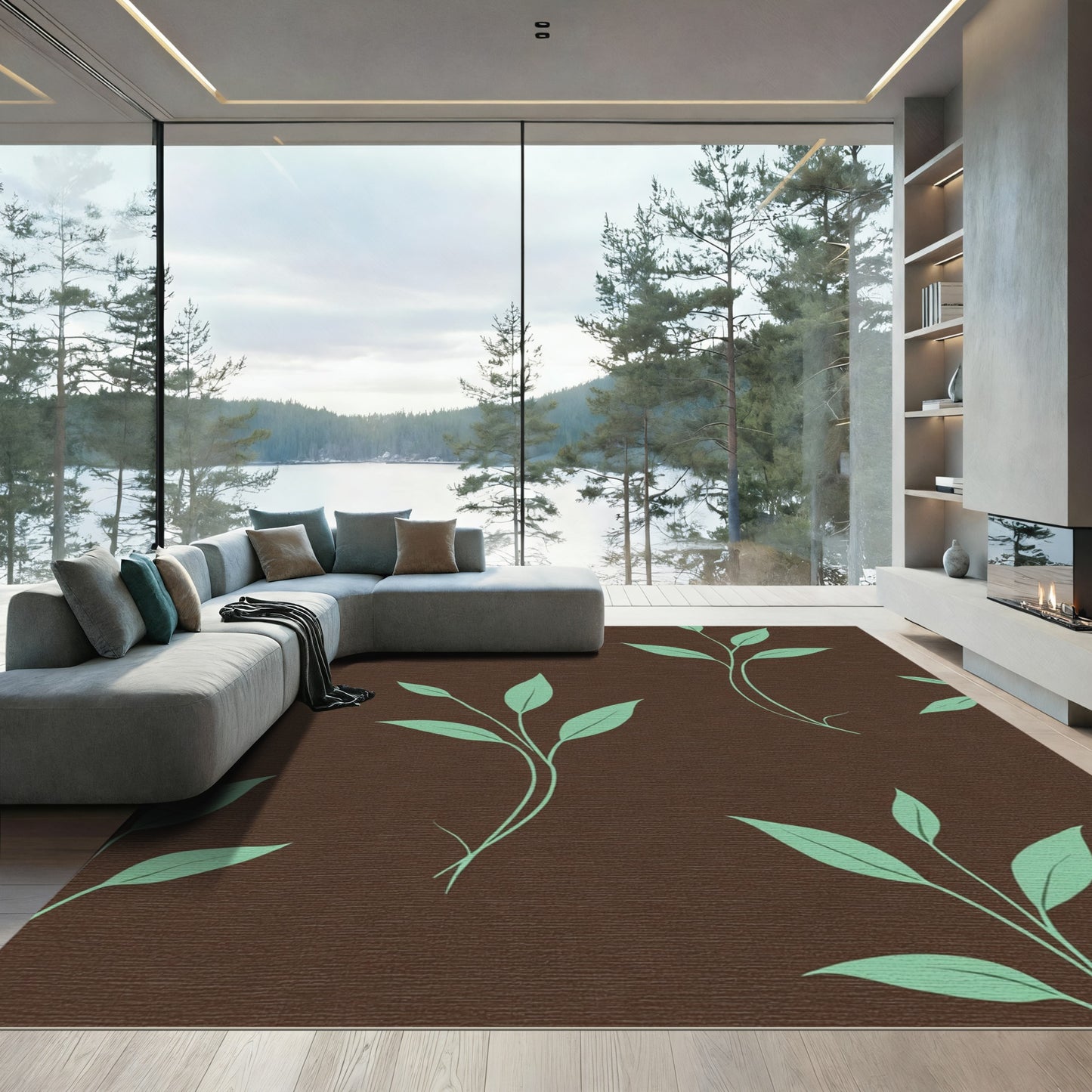 Brown Mint Leaf Botanical Sprig Rug