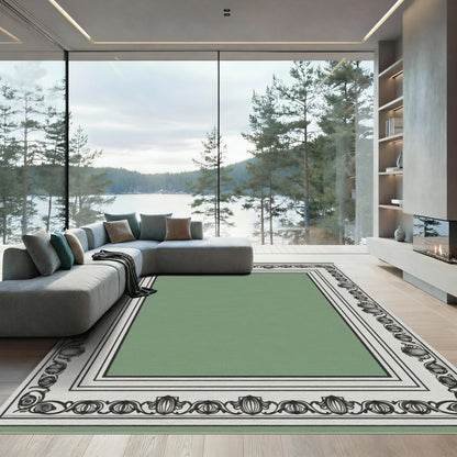 Art Nouveau Green Floral Frame Rug