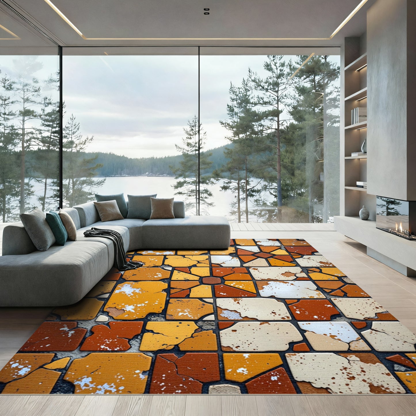 Rustic Terracotta Cracked Mosaic Rug