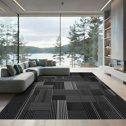 Monochrome Linear Geometric Grid Abstract Rug