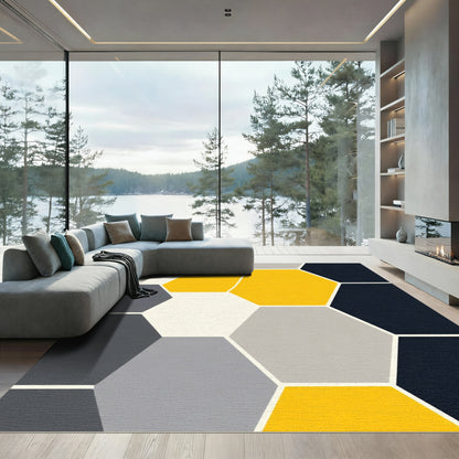 Modern Yellow Gray Hexagon Collage Rug