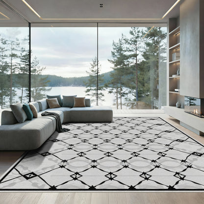 Gray Black Lattice Diamond Overlay Rug