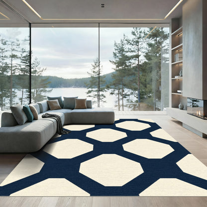 Navy Cream Octagon Lattice Rug