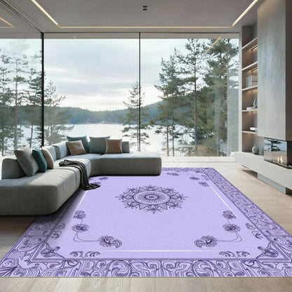 Purple Mandala Floral Border Rug