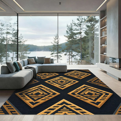 Golden Geometric Art Deco Diamond Rug